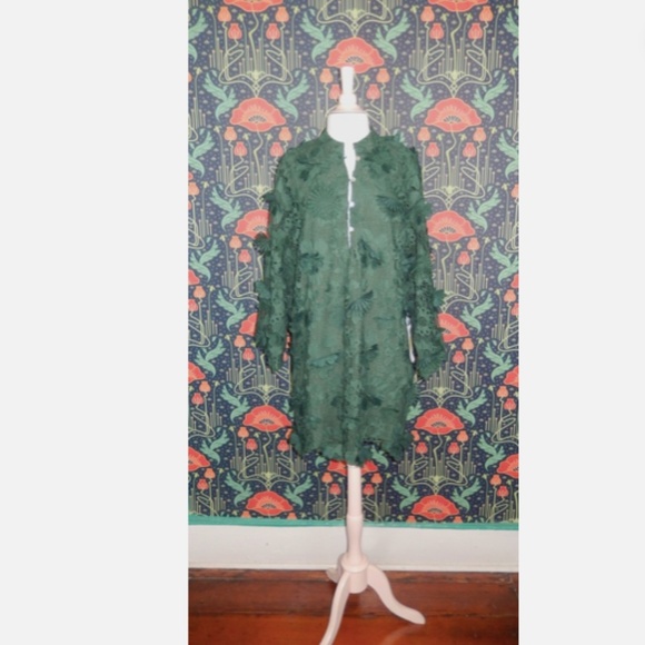 J. Marie Seraphina Dark Green 3D Floral Crochet Mini Tunic Dress Nwt M - Picture 3 of 6